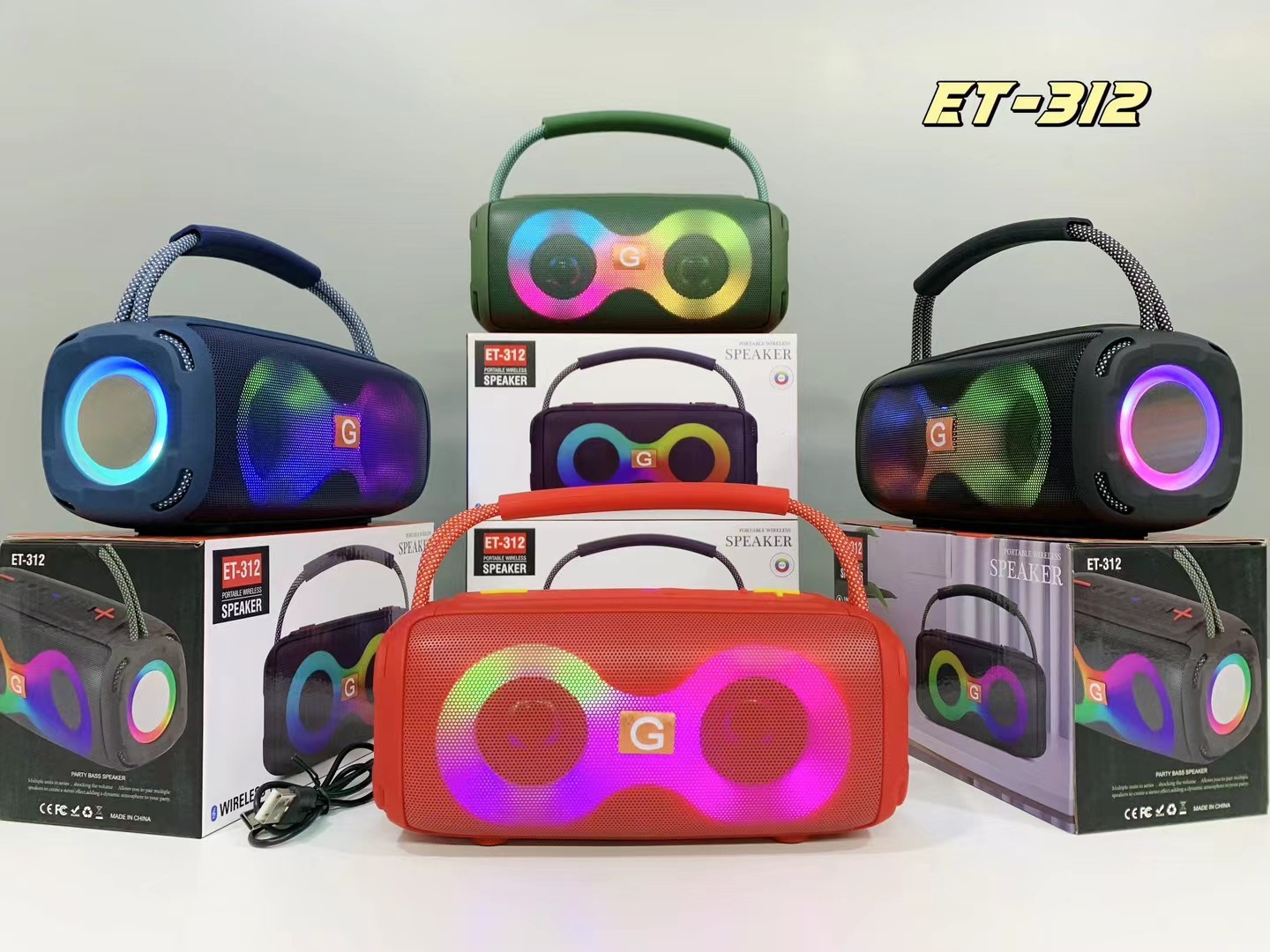 跨境新款ET-312无线蓝牙音响RGB灯便携式户外手提低音炮插卡音箱详情3