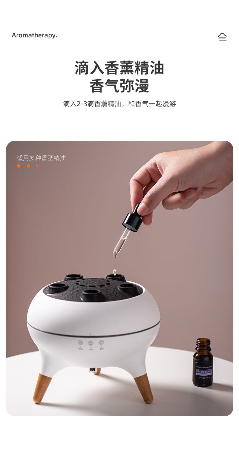 Cross-border flame mist ring aroma diffuser humidifier, jellyfish dynamic color light, wood grain essential oil multi-hole aroma diffuser pic 11