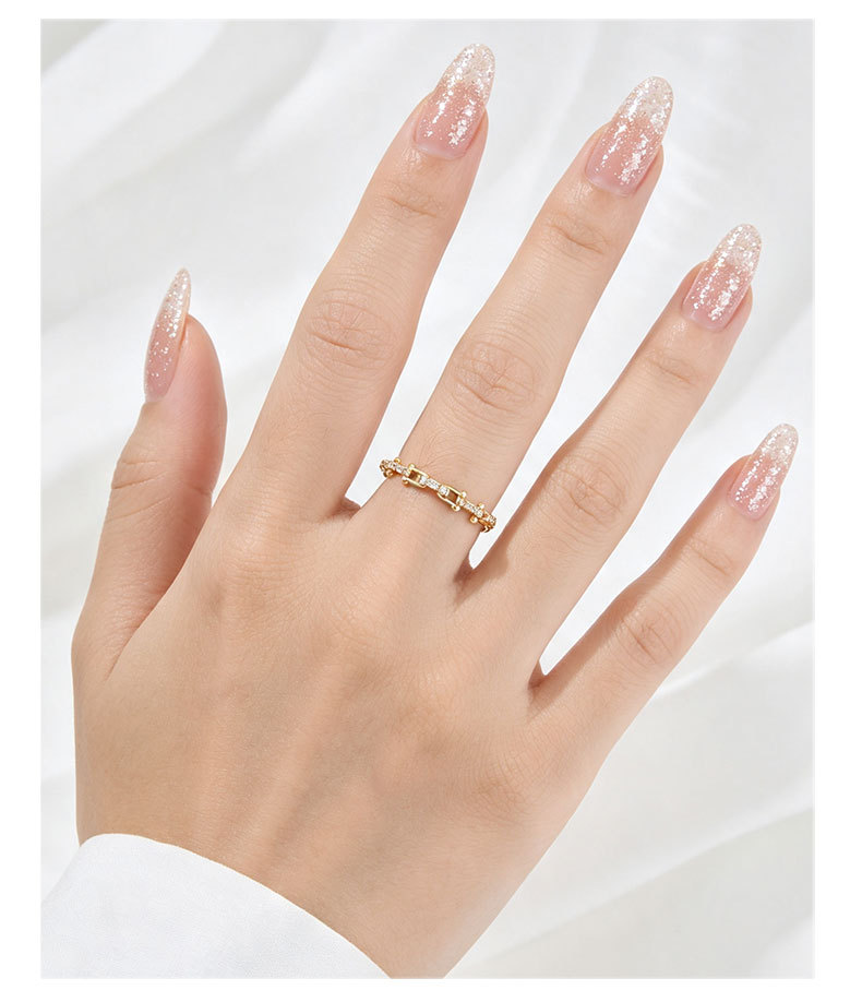Source factory light luxury horseshoe buckle chain opening ring, copper alloy real gold electroplated with zirconium adjustable index finger ring pic 6