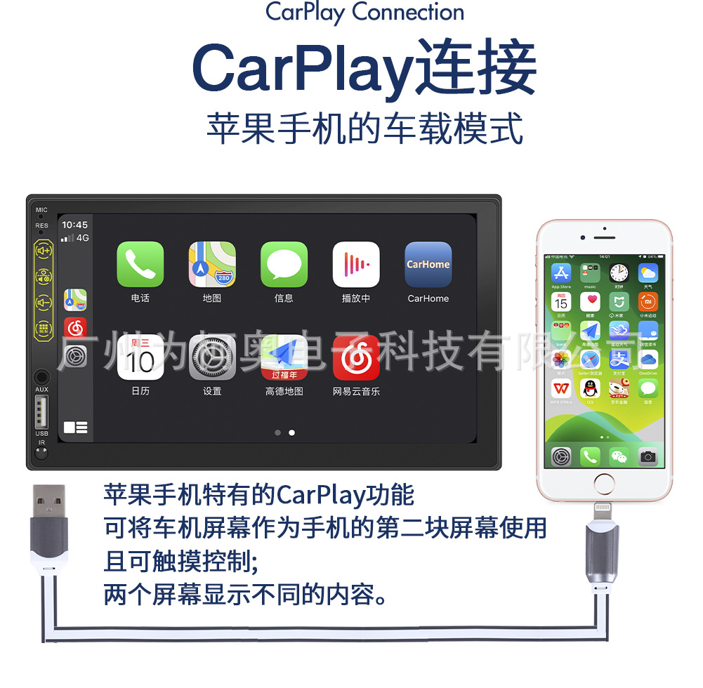 跨境专供 带AM有线carplay 7寸车载MP5高清视频播放机 GPS导航详情8