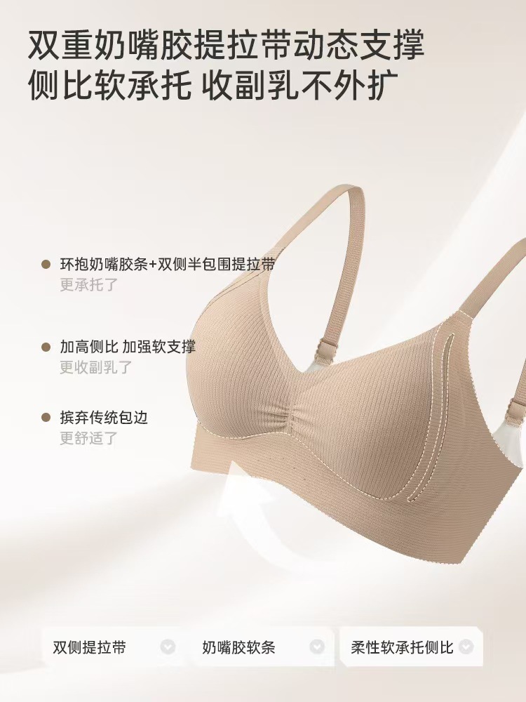 聚拢调整型薄款透气双重提拉奶嘴胶软承托无痕内衣女文胸罩详情12