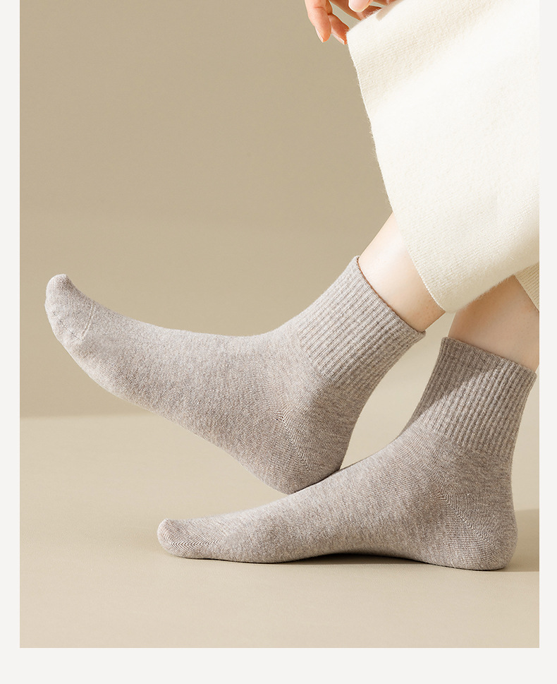 袜子纯棉女士秋冬季中筒无骨吸汗抗菌防臭白色长筒运动休闲袜批发详情28