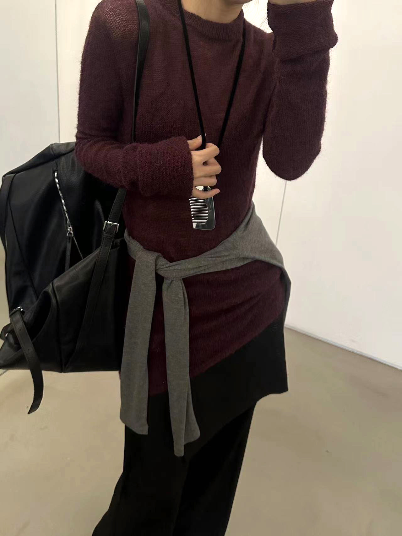 超薄羊毛修身打底衫~2024新款安静灰秋冬百搭混纺显瘦毛衣女5S20详情10