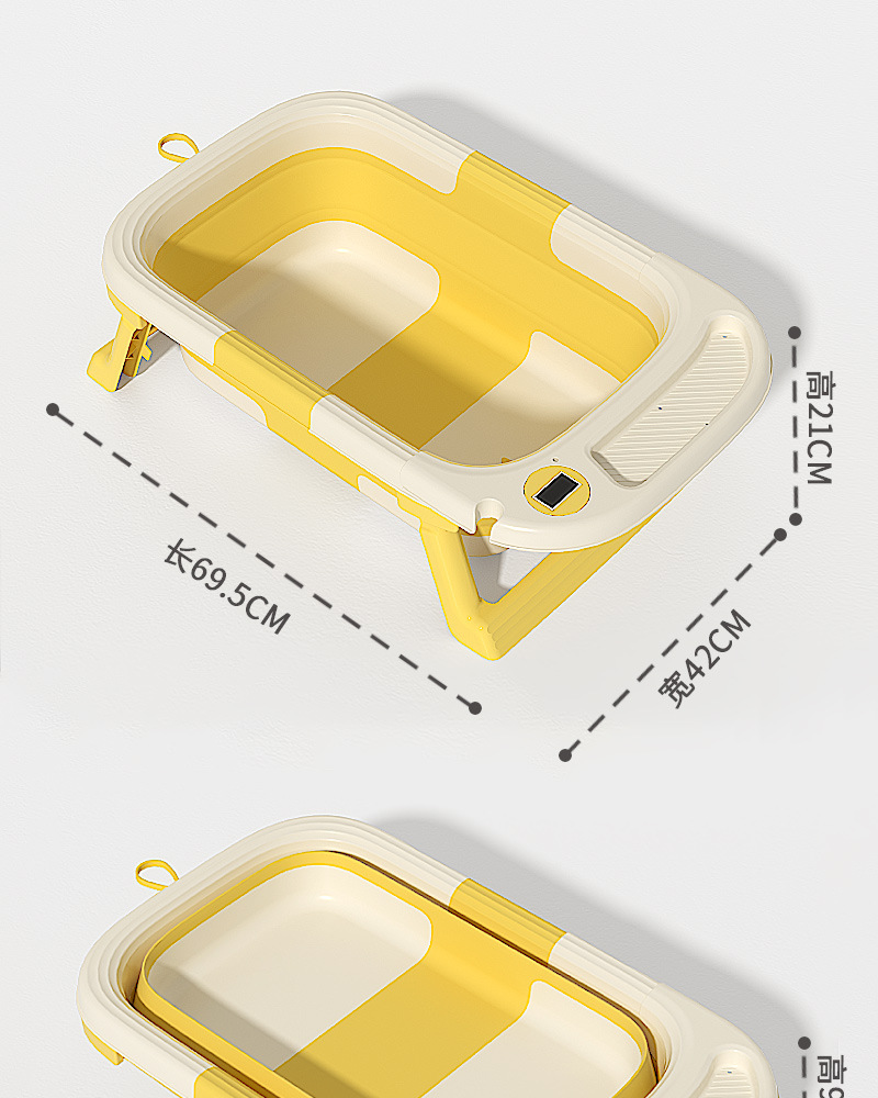 跨境便携新生婴儿童三折叠加大浴盆定制宝宝带温度计加厚浴缸澡盆详情15