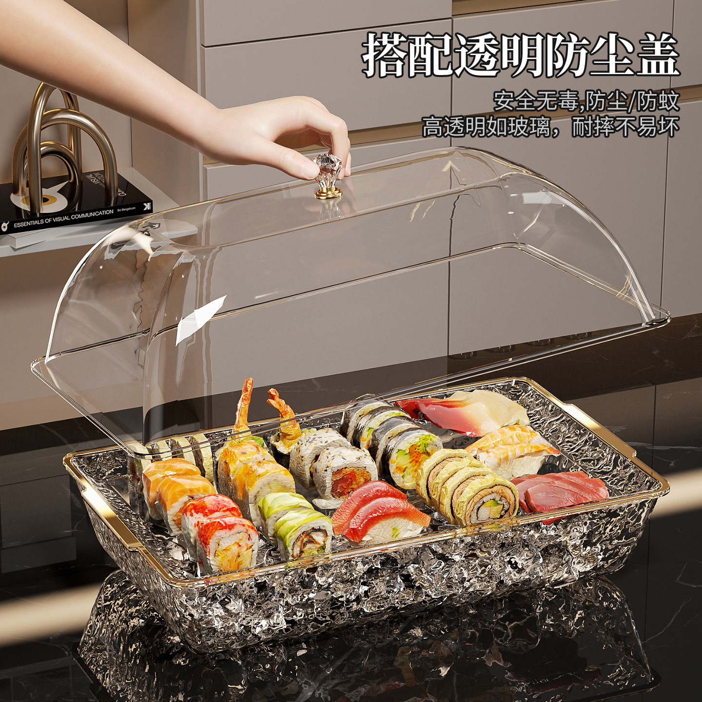 跨境新品 冰镇盆盘盖套装FCM啤酒冰冻盆蛋糕寿司刺身备菜盘防尘盖详情3