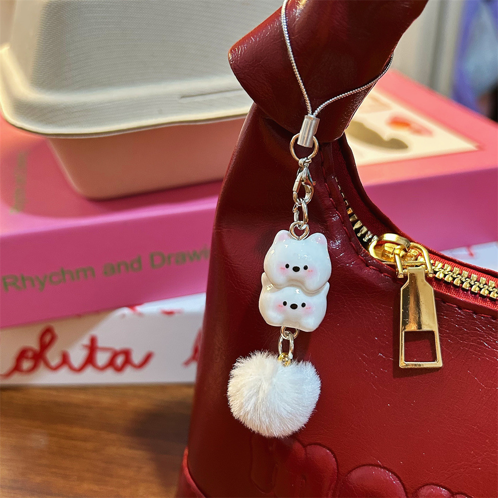 卡通甜美西高地毛球手机链少女心原创小狗钥匙扣学生书包挂饰配饰详情9