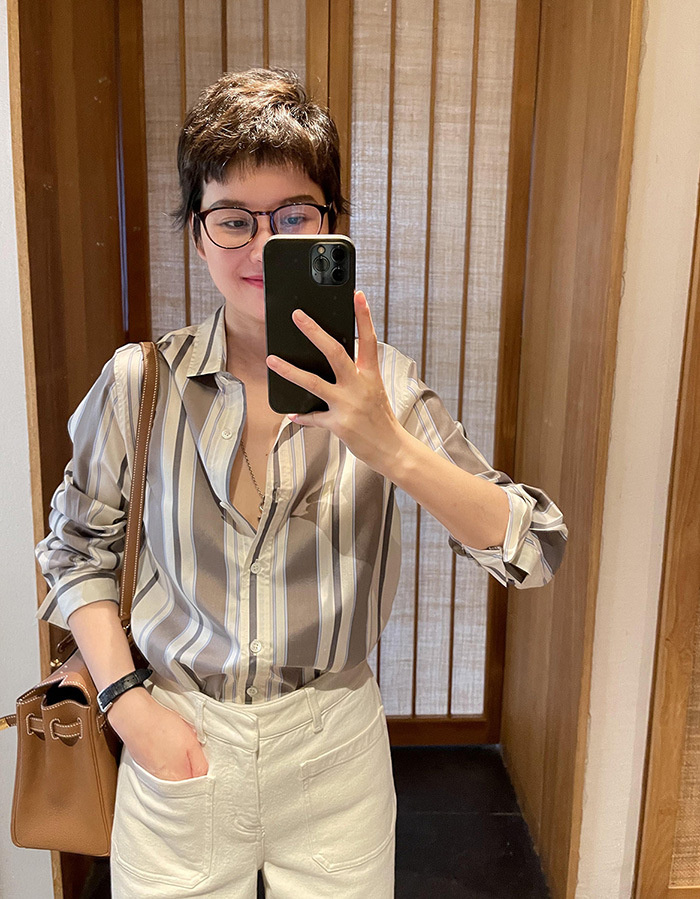 100% silk shirt for women, Spring/Summer 2024 new long-sleeved twill silk digital printed striped long-sleeved ready-to-wear pic 12