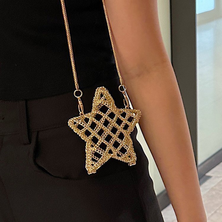 跨境2024夏新款小香风镂空金属星星包晚宴包单肩斜挎气质链条女包详情115