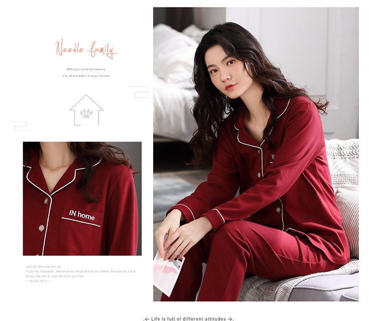 T春秋款睡衣套装纯色纯棉睡衣女士长袖开衫加大码加肥家居服外穿详情10