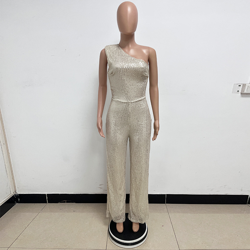 新中式无袖连体衣独立站夏季单肩亮片连体裤女批发详情14