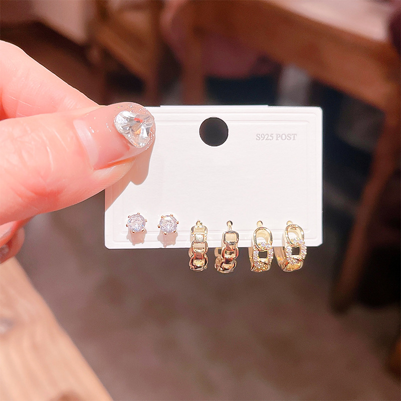 2024新品光面几何圆形锆石圈圈耳扣 ins风简约百搭时尚耳钉环饰品详情9