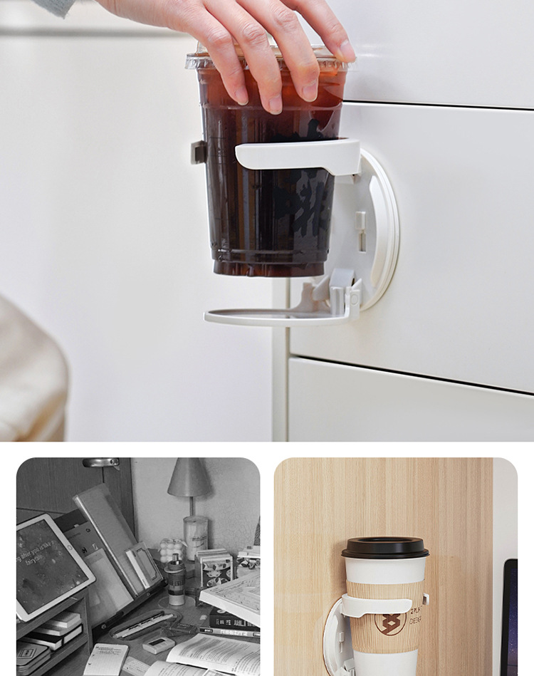 Folding cup holder, desk cabinet door, no-drilling coffee storage rack, home dormitory wall-mounted cup holder pic 8