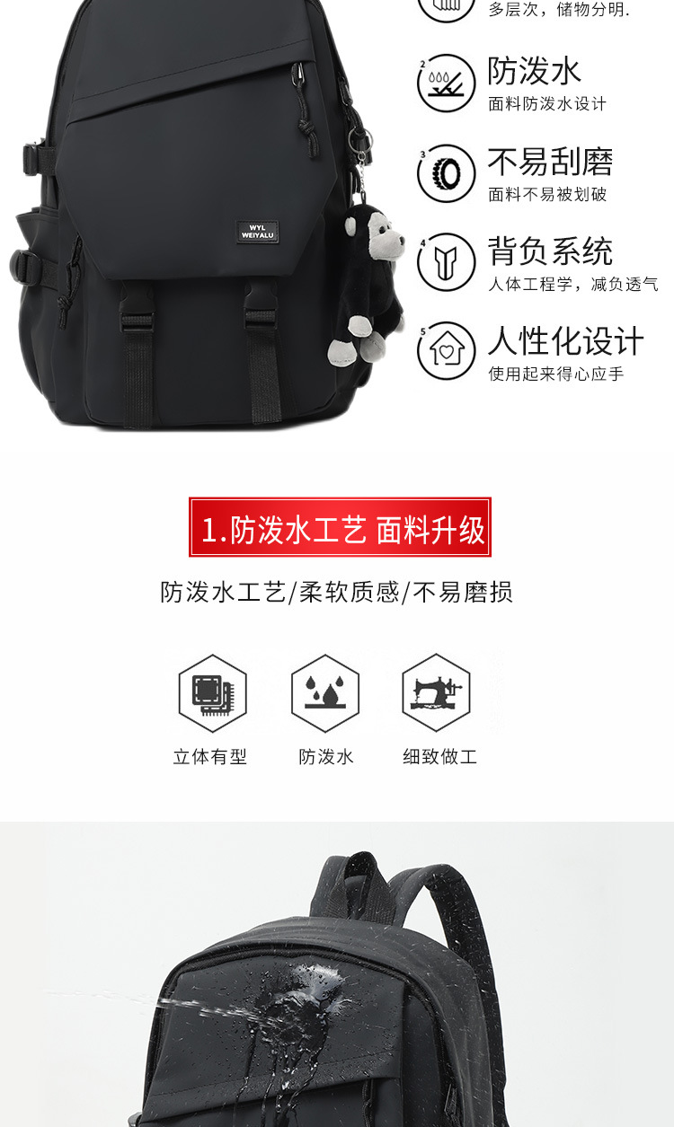 跨境学生书包新款中大学生背包大容量时尚双肩包可印logo批发详情5