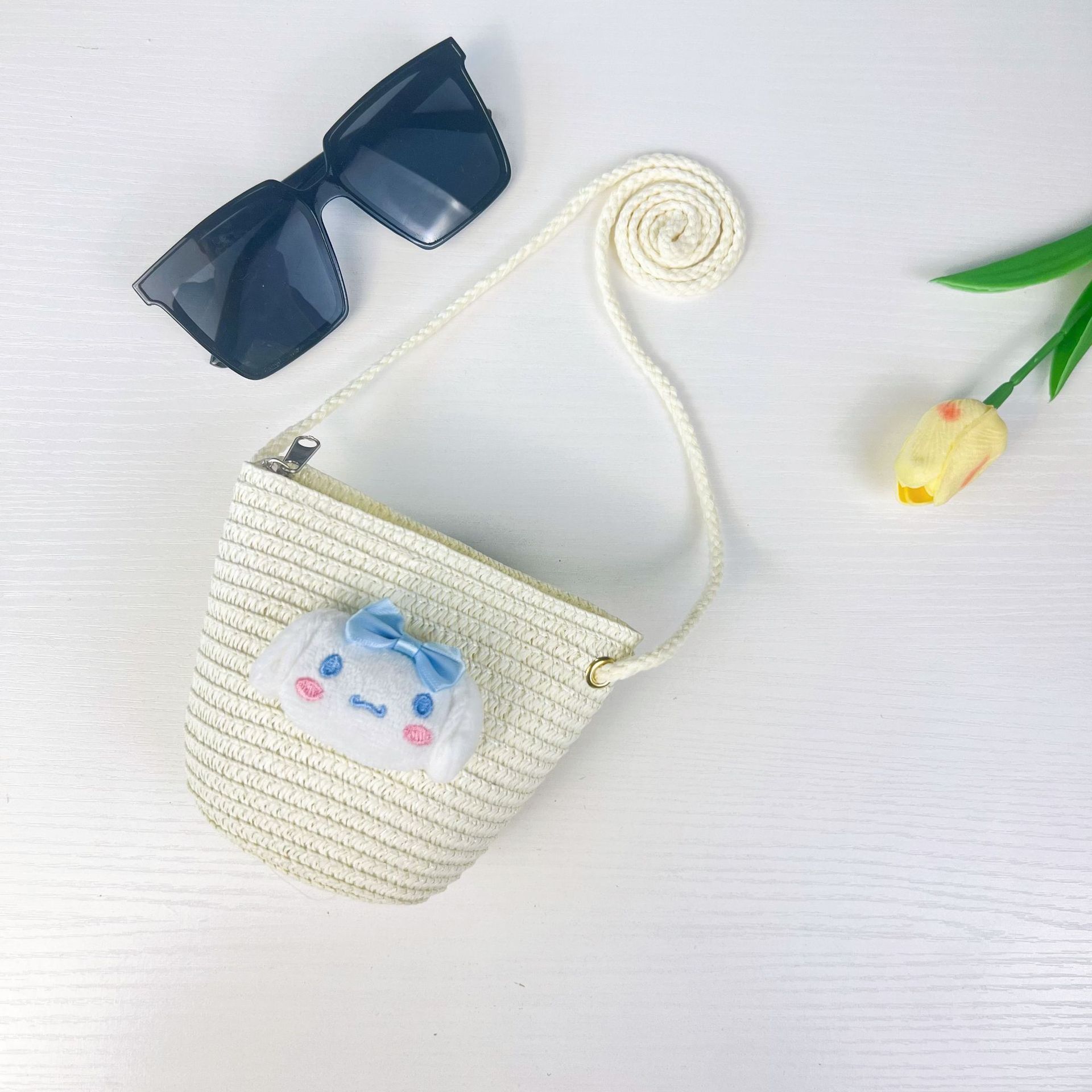 儿童手工编织包包可爱卡通猫草编小包男女童小圆包宝宝零钱包批发详情15