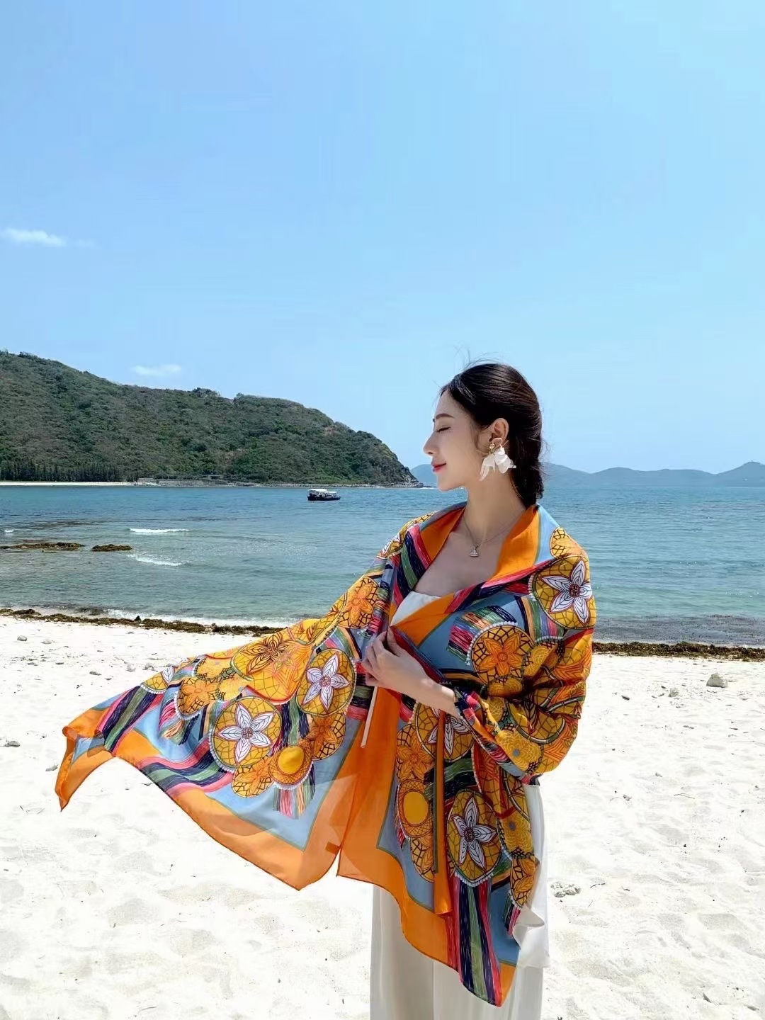 夏季仿真丝丝巾时尚高档大牌长巾防晒真丝丝巾批发围巾披风女夏天详情14