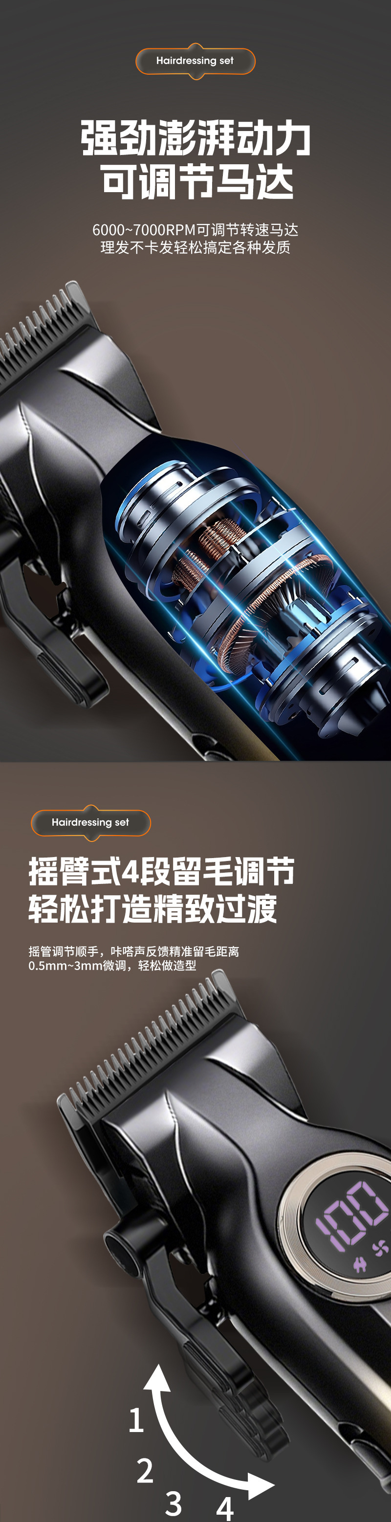 跨境新款子母机套装电推剪油头渐变理发器雕刻专用理发推子现货详情4