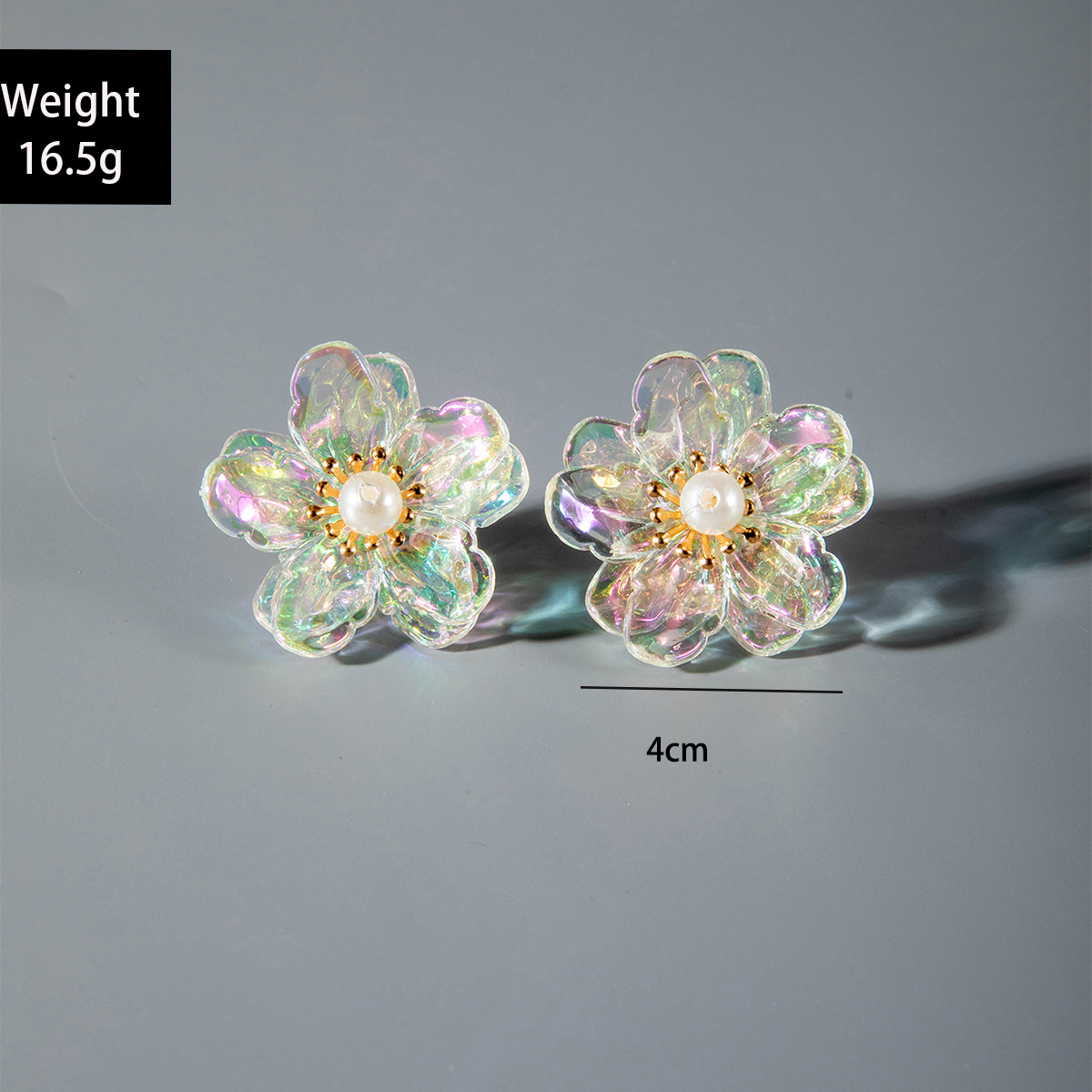 亚马逊跨境清新甜美彩色树脂花瓣花朵耳钉气质多巴胺 耳环耳饰女详情38
