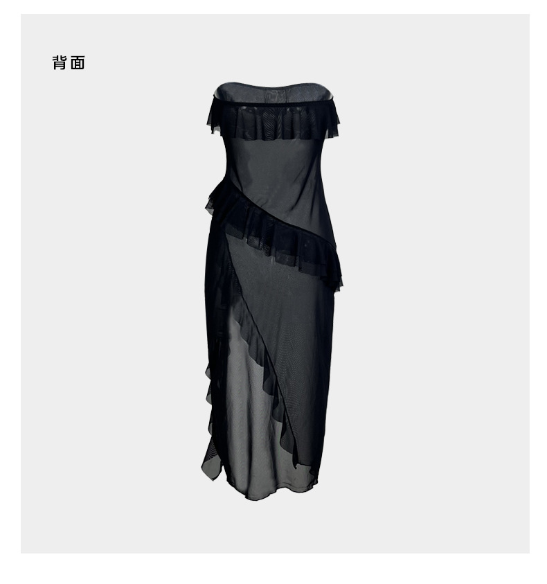 New trendy style tulle halter dress in solid color, one-shoulder, rolled-up, see-through, slanted slit, seductive and sexy sleeping dress 692 pic 10