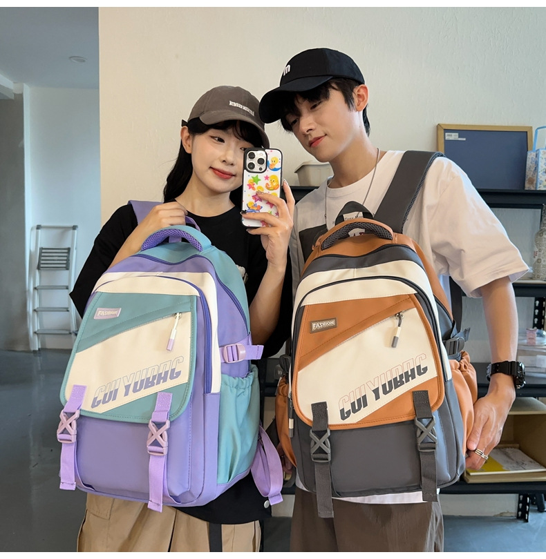 批发跨境双肩包韩版百搭书包撞色大学生高中大容量短途旅行背包详情28