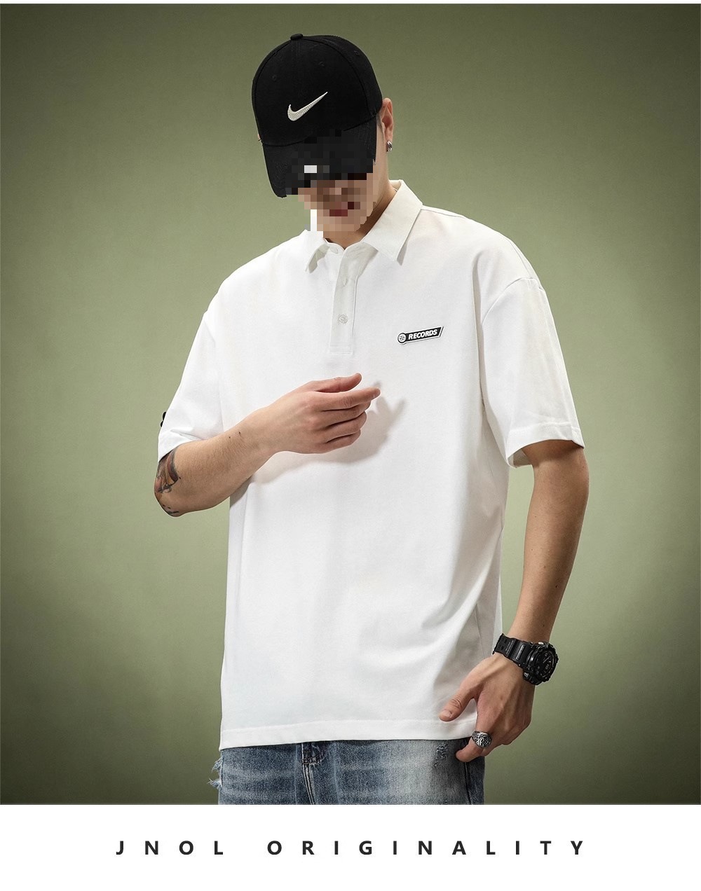 Heavyweight white g foreign trade short-sleeved POLO shirt for men, summer loose, young Paul American design sense, T cross-border black pic 11