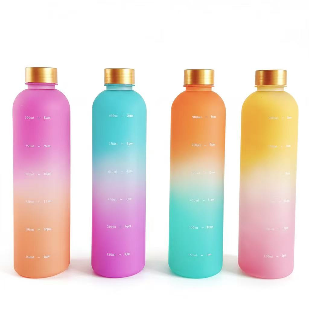 Rose gold stainless steel cap small-mouthed bottle for export, spray-painted water cup, gradient water cup, 1L space cup with LOGO printing pic 1