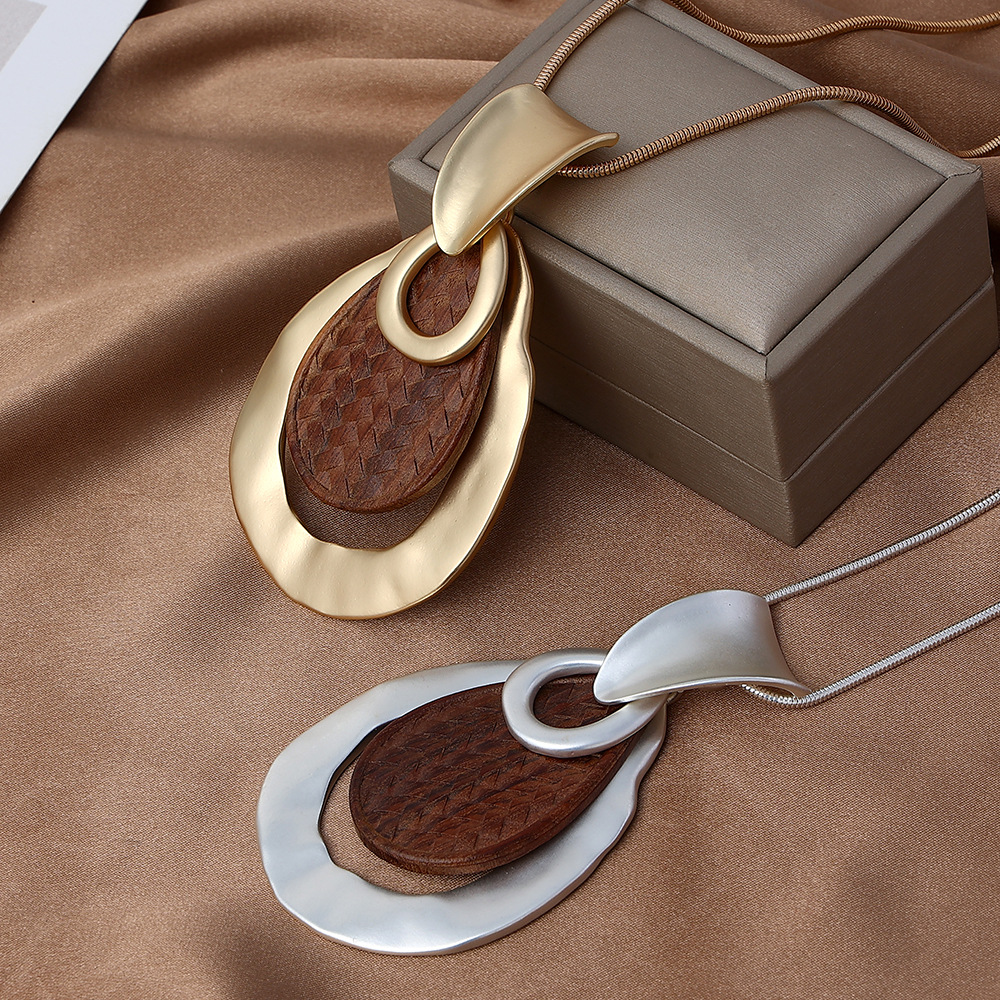 跨境欧美爆款女士高级感木头长款ins饰品复古简约项链吊坠毛衣链详情10