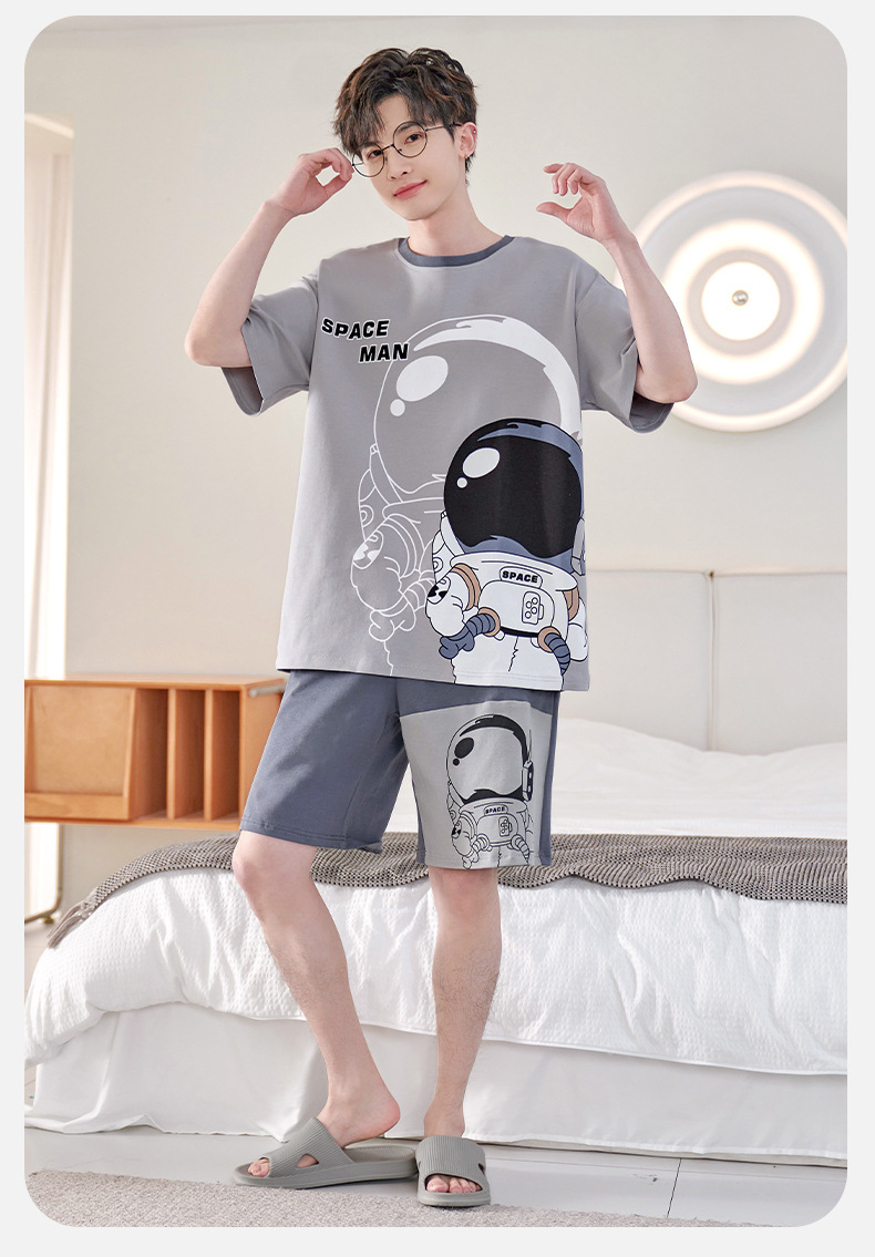 睡衣男夏季短袖薄款纯棉卡通青少年中学生加大码家居服中大童套装详情13