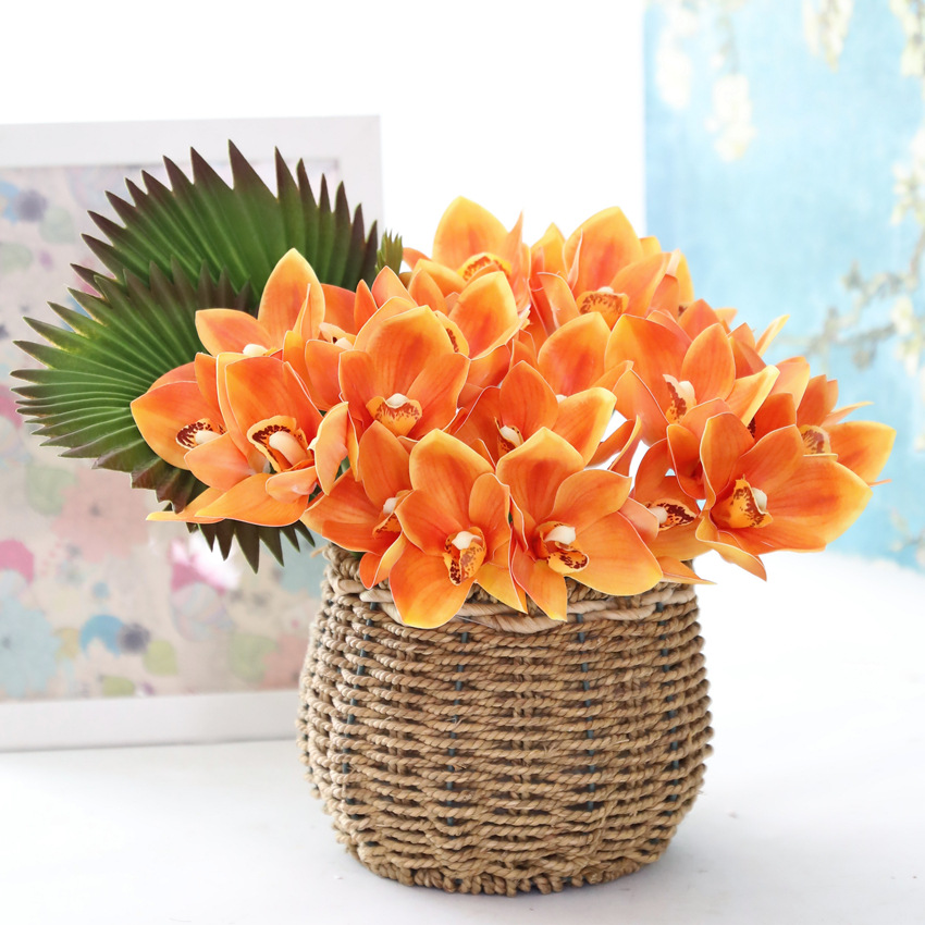 Hui LAN Flower Art: 6-head 3D printed hand-held fabric orchid bouquet, wedding decoration, hand-held bouquet, home simulation flower art, simulation plant orchid flower accessories pic 4
