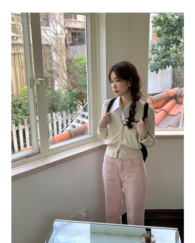 【jisoo风假两件】歌铭韩版POLO领针织开衫女2025秋季上衣X8207F详情39