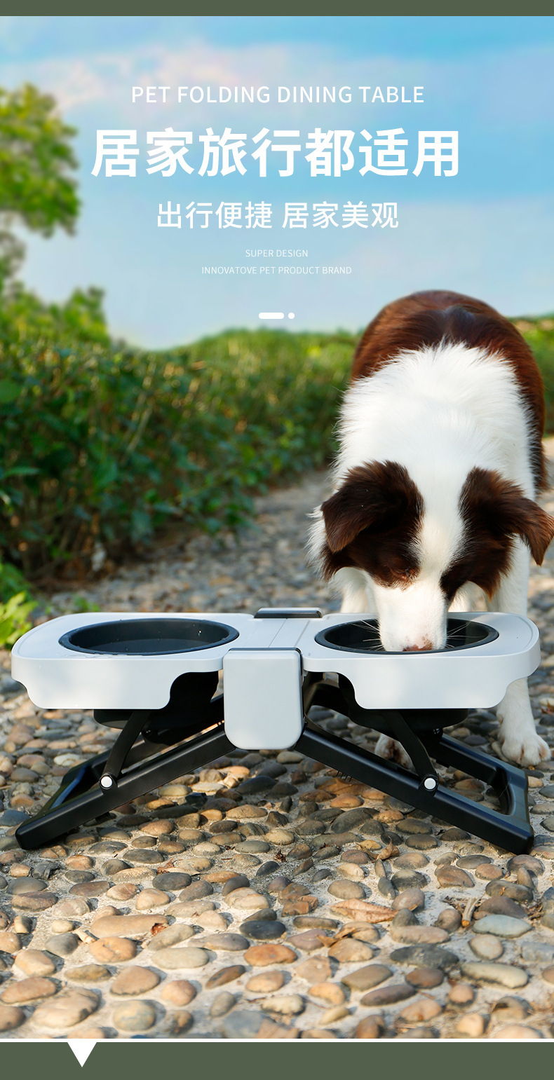 亚马逊大型犬硅胶折叠餐桌狗碗金毛双碗高架狗食盆可调节宠物狗碗详情4