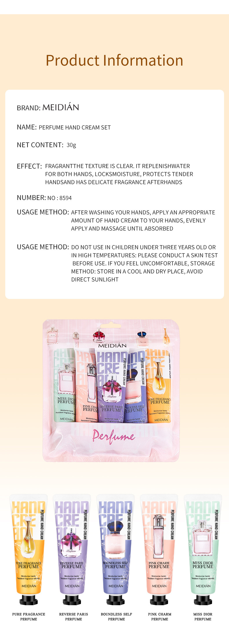 【 Exclusive for Foreign Trade 】 The Meidian Perfume Hand Cream Set is smooth, delicate, fresh and leaves a lingering fragrance. The small stick is portable pic 15