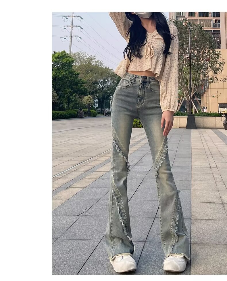 复古微喇小个子牛仔裤春秋2024新款美式毛边高腰马蹄喇叭裤子ins详情9