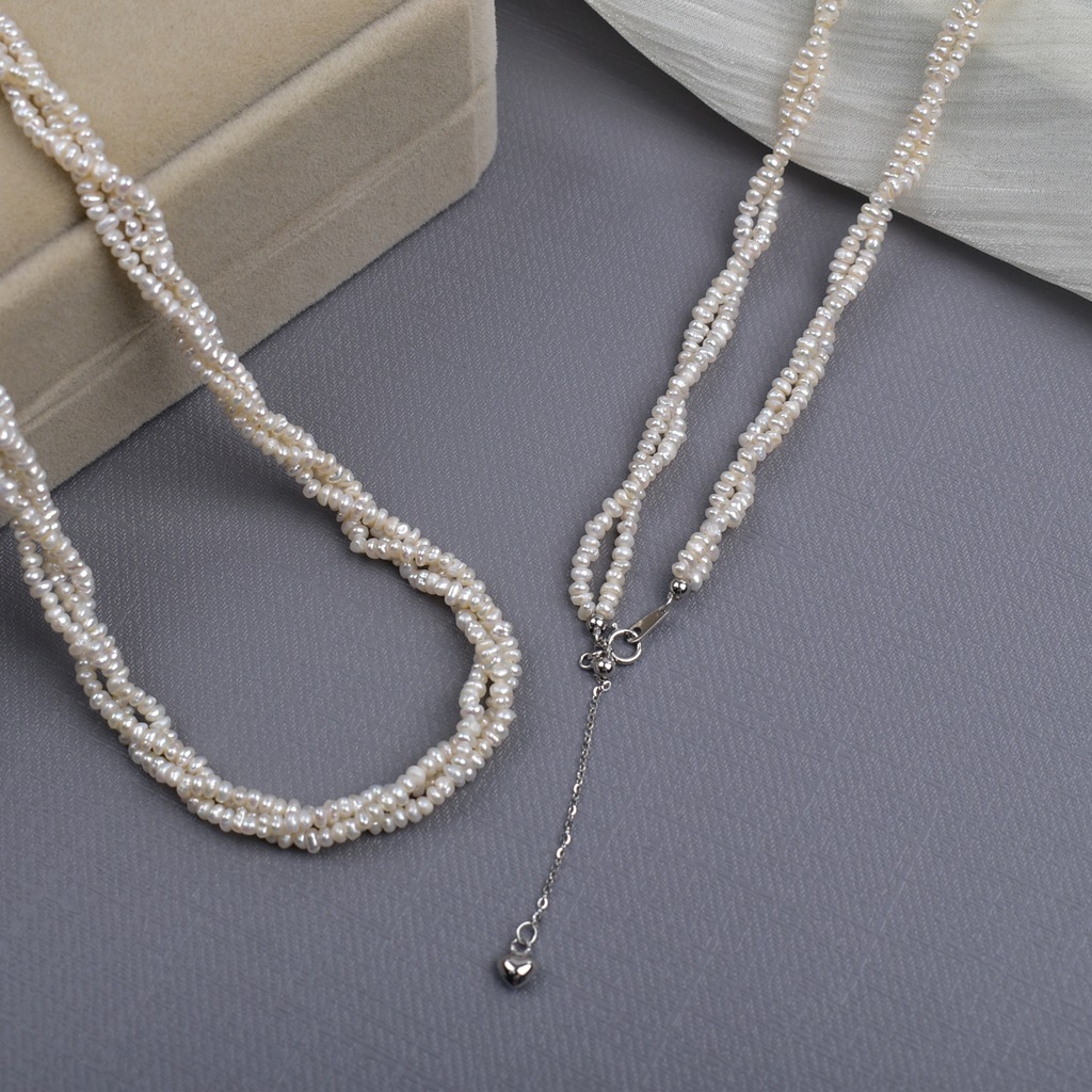 三层双层扭扭链2-3mm小扁珠925珍珠项链天然淡水珍珠项链颈链简约详情8