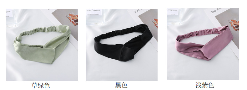 仿真丝发带ins同款舒适松紧头带现货简约时尚OL纯色交叉发箍发圈详情6