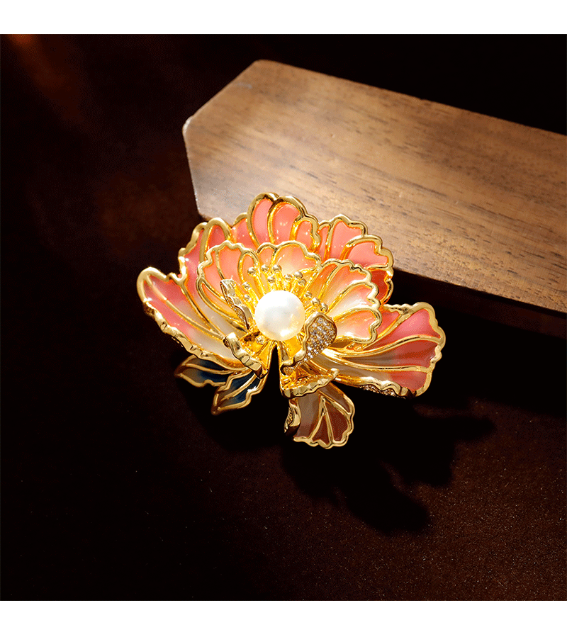 Hyacinth Peony flower brooch for women, elegant and elegant in ancient style, high-end and exquisite new Chinese style pearl accessory pic 5