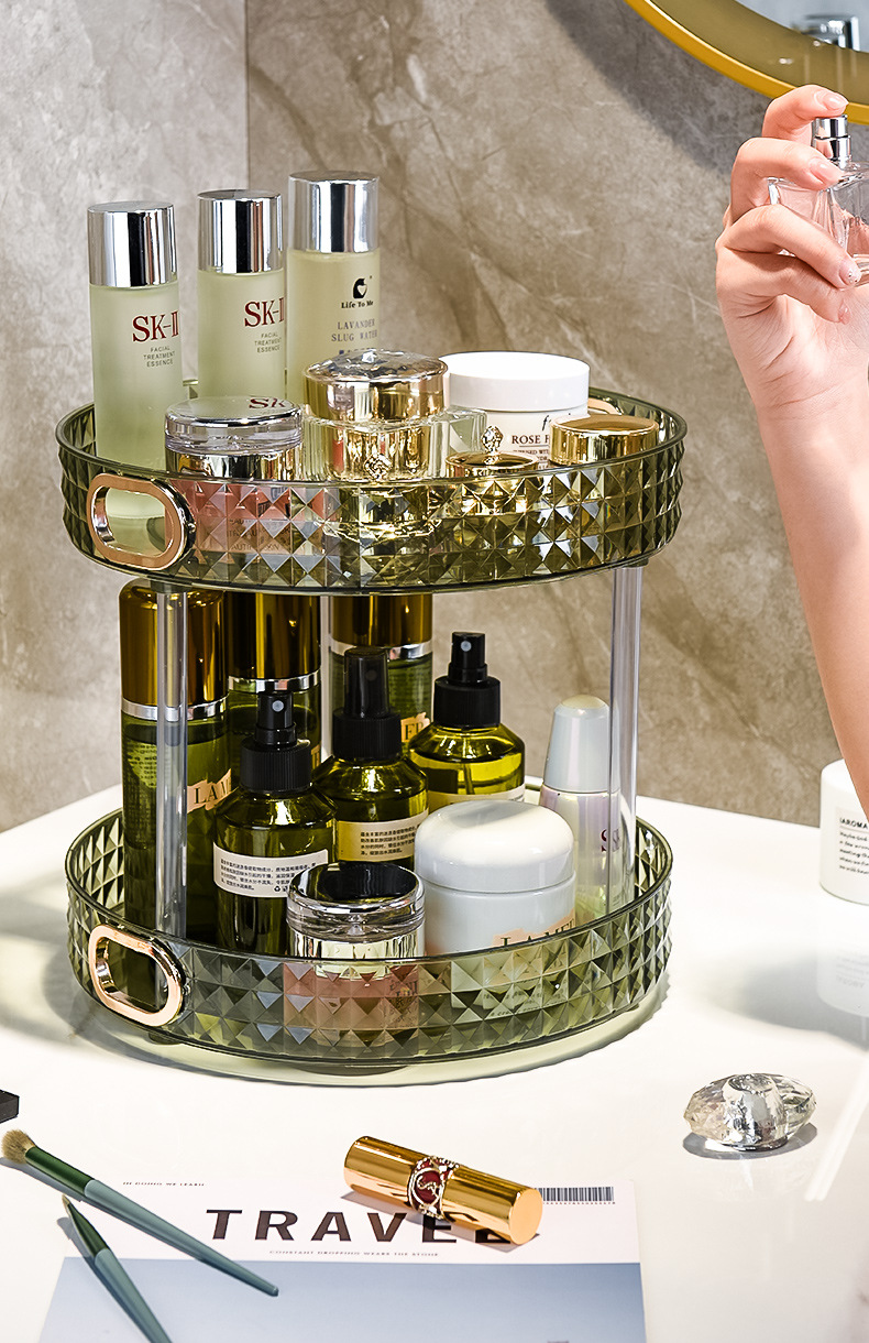 Cross-border light luxury dressing table, cosmetics rotating storage rack, bathroom desktop, perfume and skin care products storage rack tray pic 28