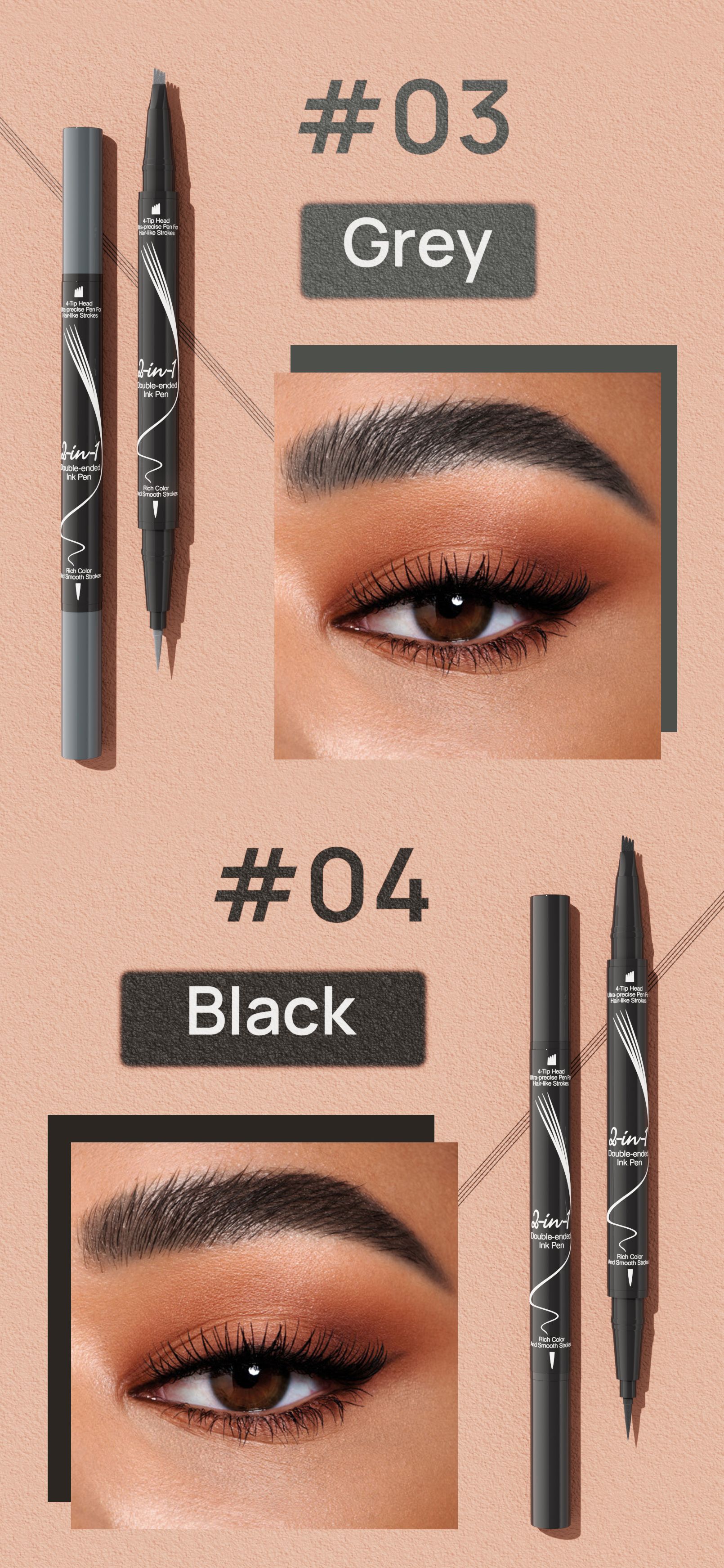 跨境彩妆四叉双头液体眉笔 HelloKiss化妆品速干耐汗不晕染眉笔详情10