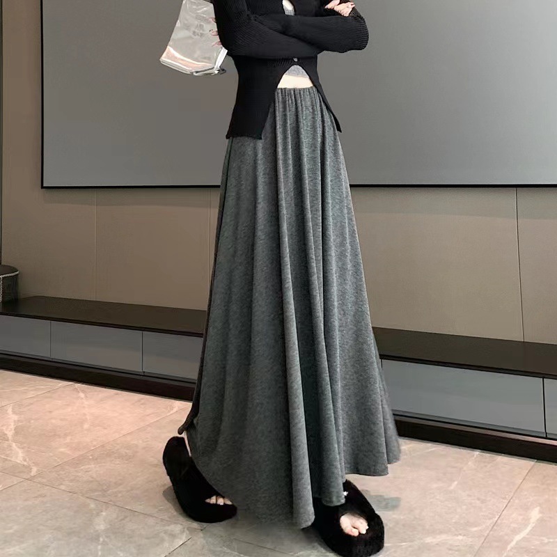 Sweet high-waisted knitted skirt for spring, autumn and winter, paired with sweater, glutinous rice skirt, relaxed and casual A-line long skirt pic 2