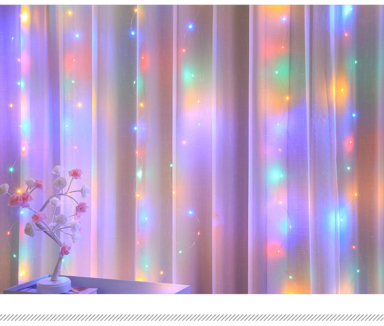 跨境led彩灯满天星圣诞装饰氛围灯批发3*3米遥控八功能铜线窗帘灯详情4