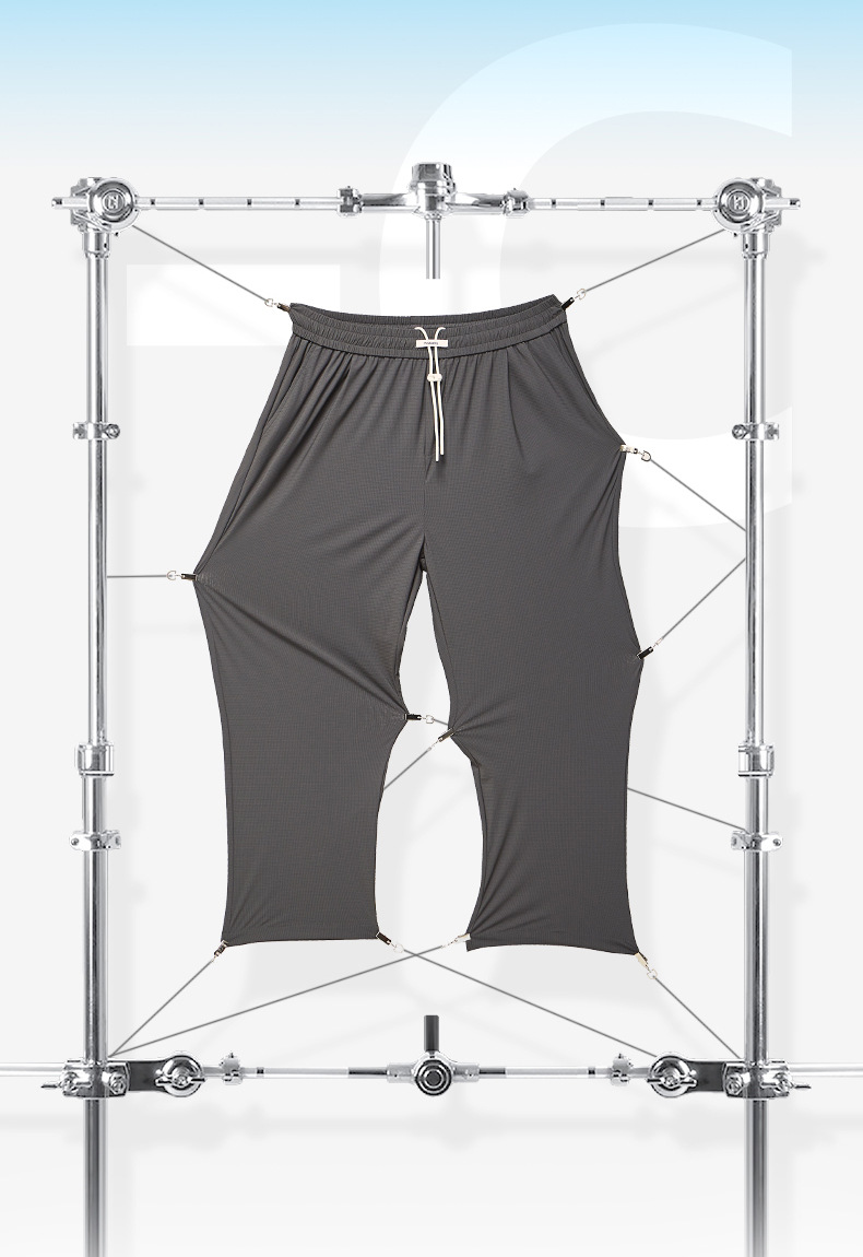 捷展男装|街头格纹速干空调裤2025春夏新品高弹凉感阔腿裤冰丝裤详情8