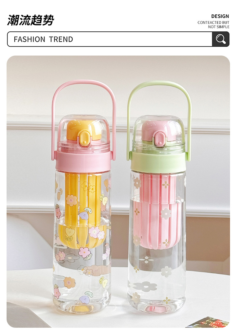 2025 New hand-held bouncing flower tea cup, student couple plastic water cup, portable tea and water separation cup for women going out pic 13