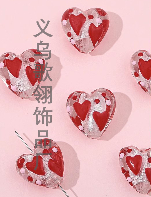情人节手绘琉璃桃心DIY手链项链手机链斜挎链配饰详情2