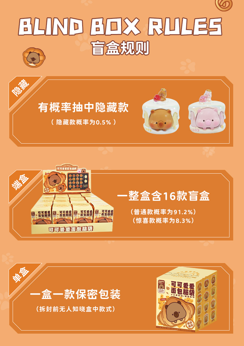 可爱面包卡皮巴拉盲盒潮玩桌面摆件工位装饰品送女友创意生日礼物详情8