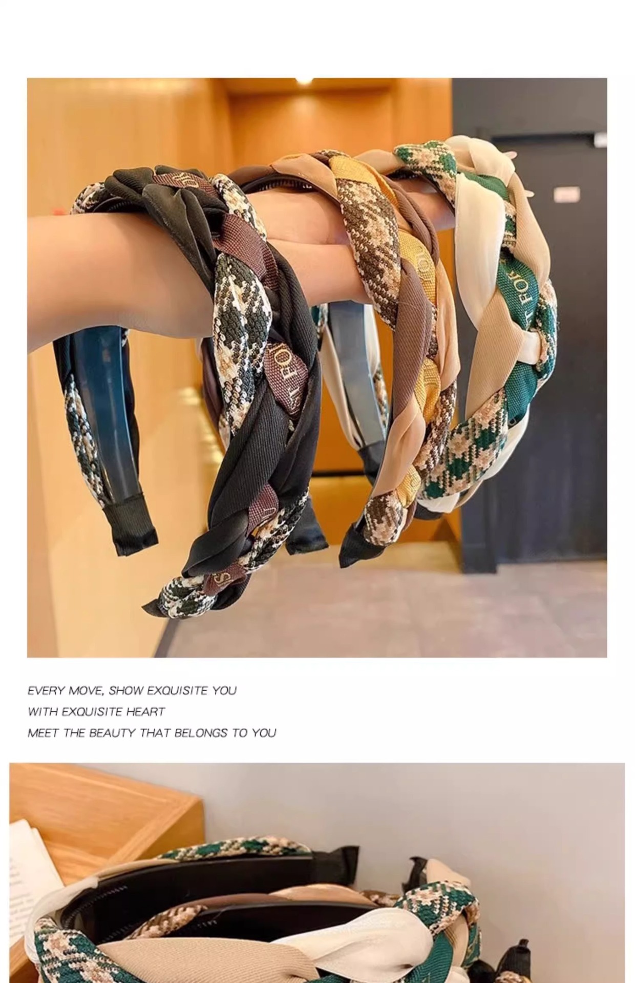 The black braided high-end hair band for autumn and winter is versatile and elegant. It features a high headband, hairpin, and Maillard brown hair accessory for women pic 30