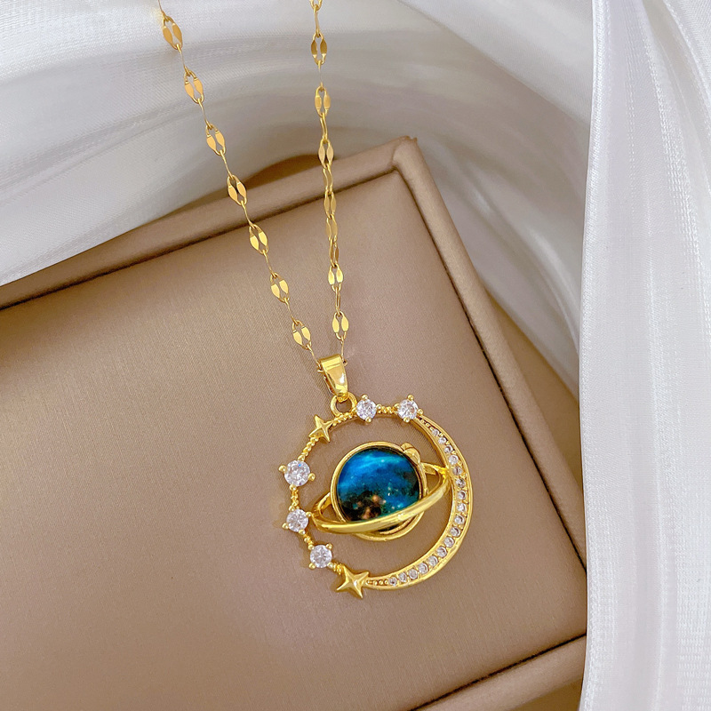 【钛钢】星空星球轻奢气质华丽满钻项链女百搭锁骨链钛钢链条详情10