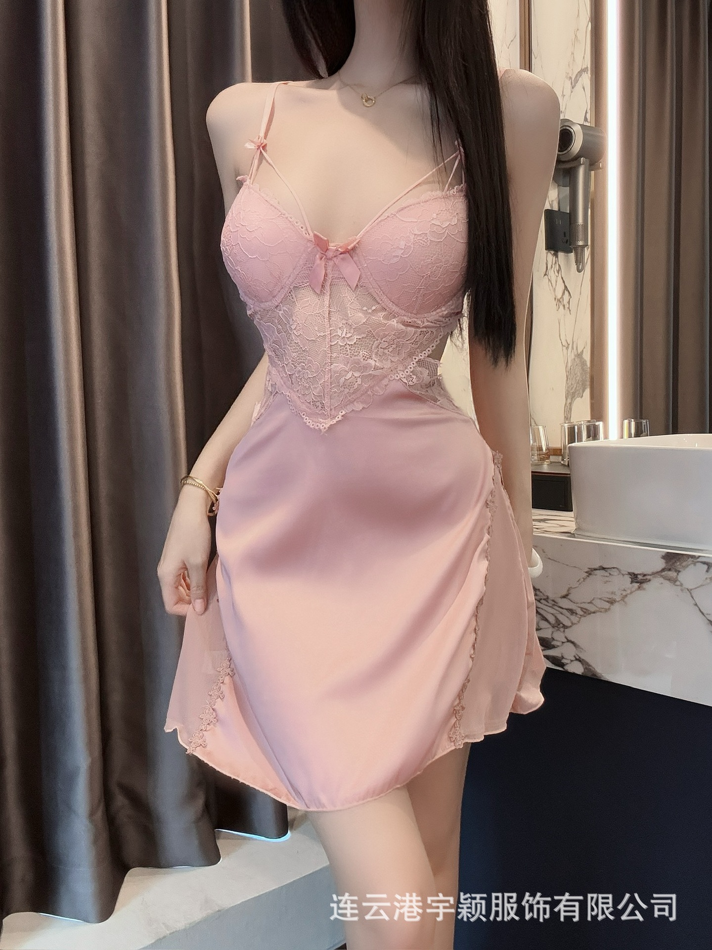 带胸垫女性感睡衣女夏季吊带睡裙蕾丝镂空美背睡衣睡袍两件套装详情4