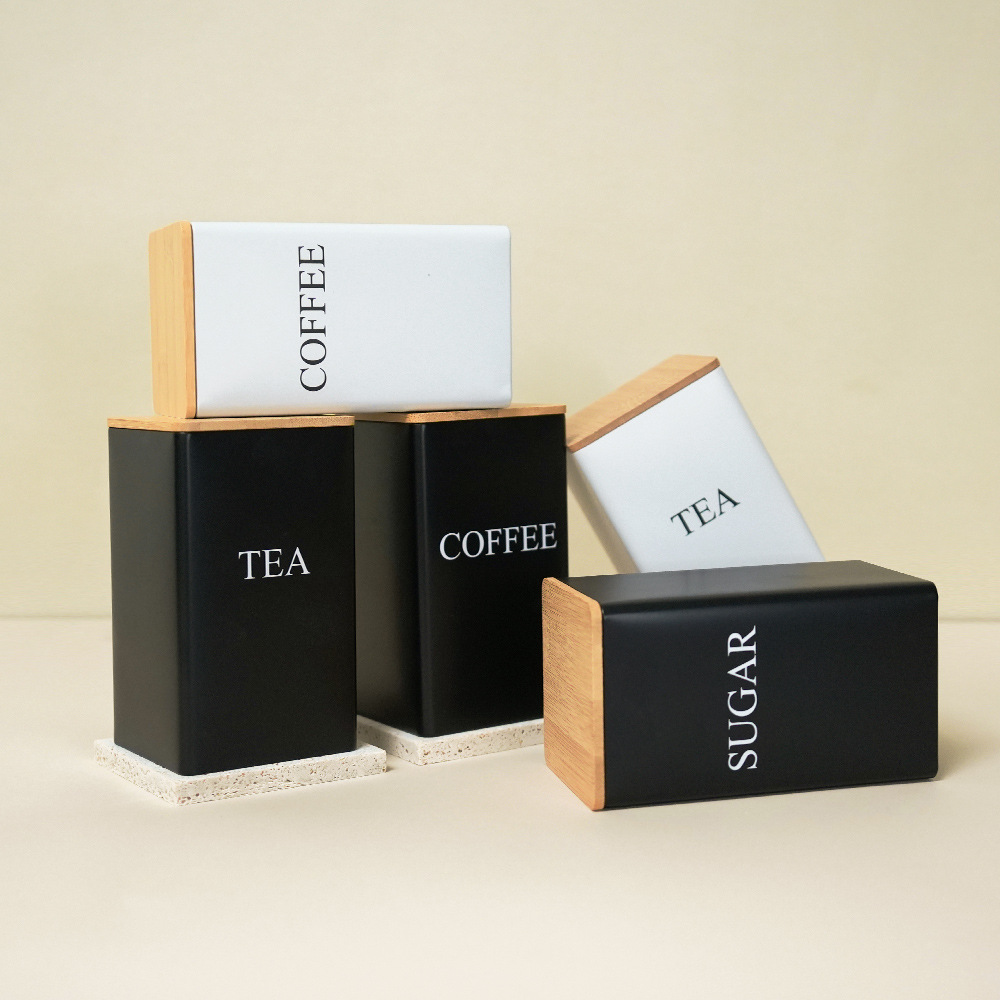 European and American style ins bamboo lid metal tin box, candy, coffee, tea, tinplate storage box, simple and creative storage box pic 5