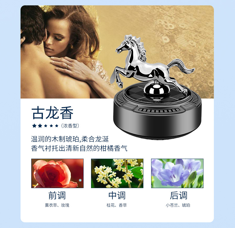 跨境新品车载香水香薰太阳能马年摆件旋转车内装饰品持久淡香男女详情15