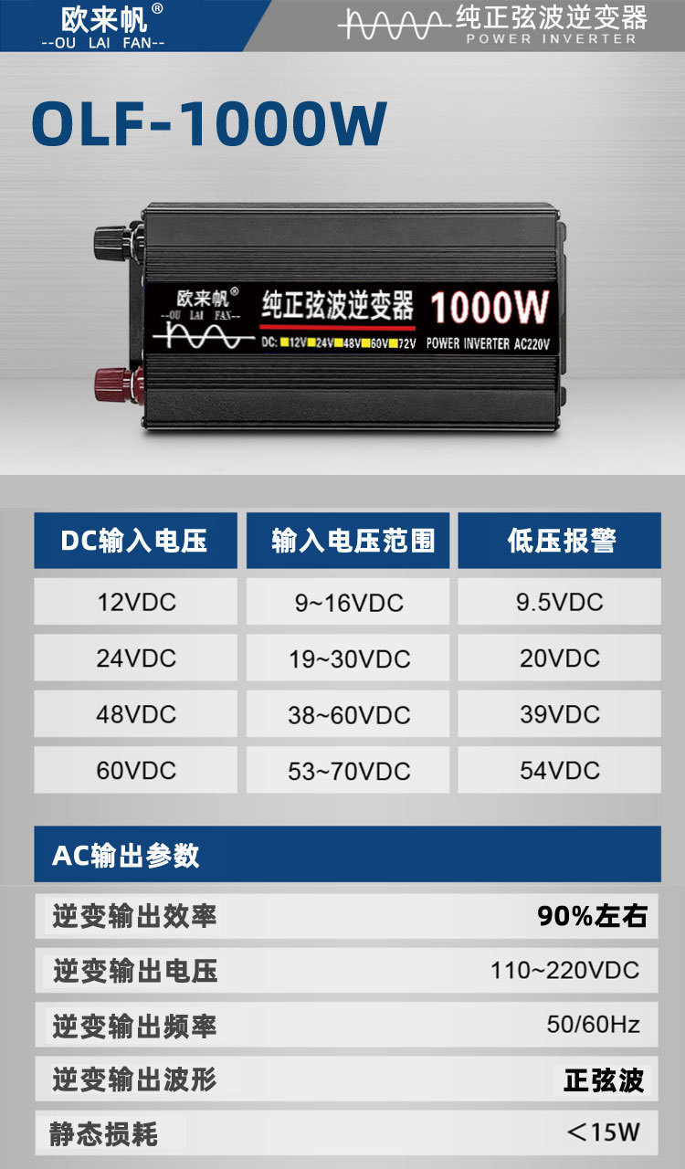 智能纯正弦波欧来帆逆变器12v24v48v60转220v4000w家用车载太阳能详情7