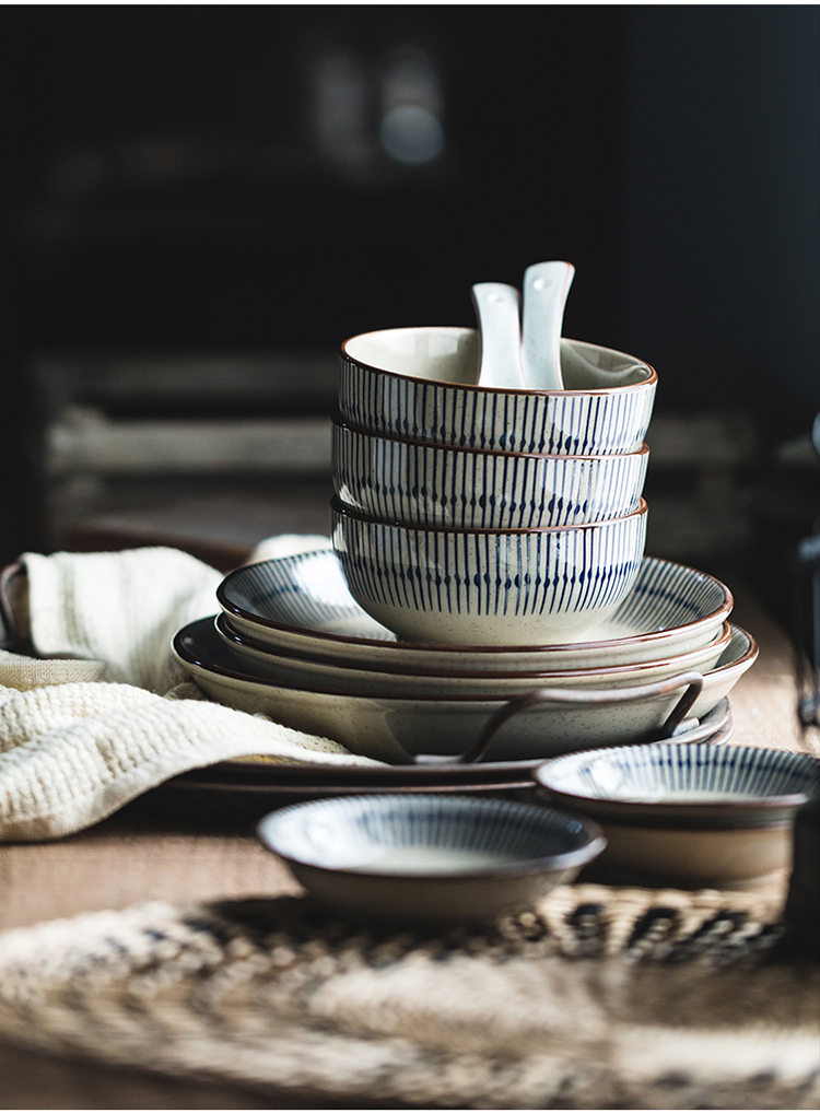 Bowl Home 2025 New High Appearance level retro Japanese tableware plate set, ceramic soup bowl, underglaze colored rice bowl pic 5